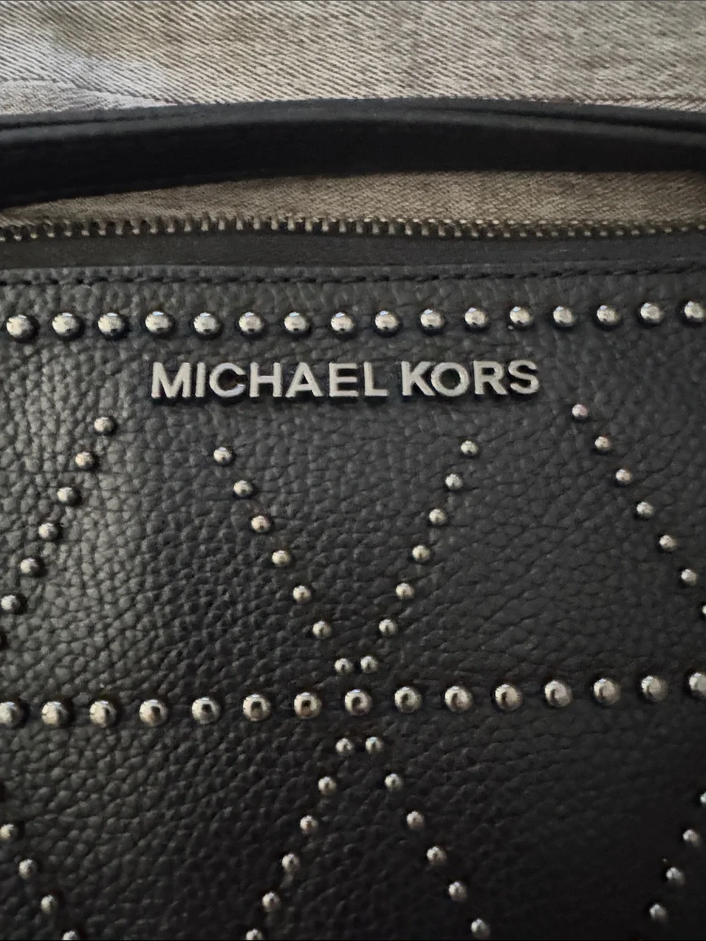 MICHAEL KORS Black Studded Leather Zip Wristlet